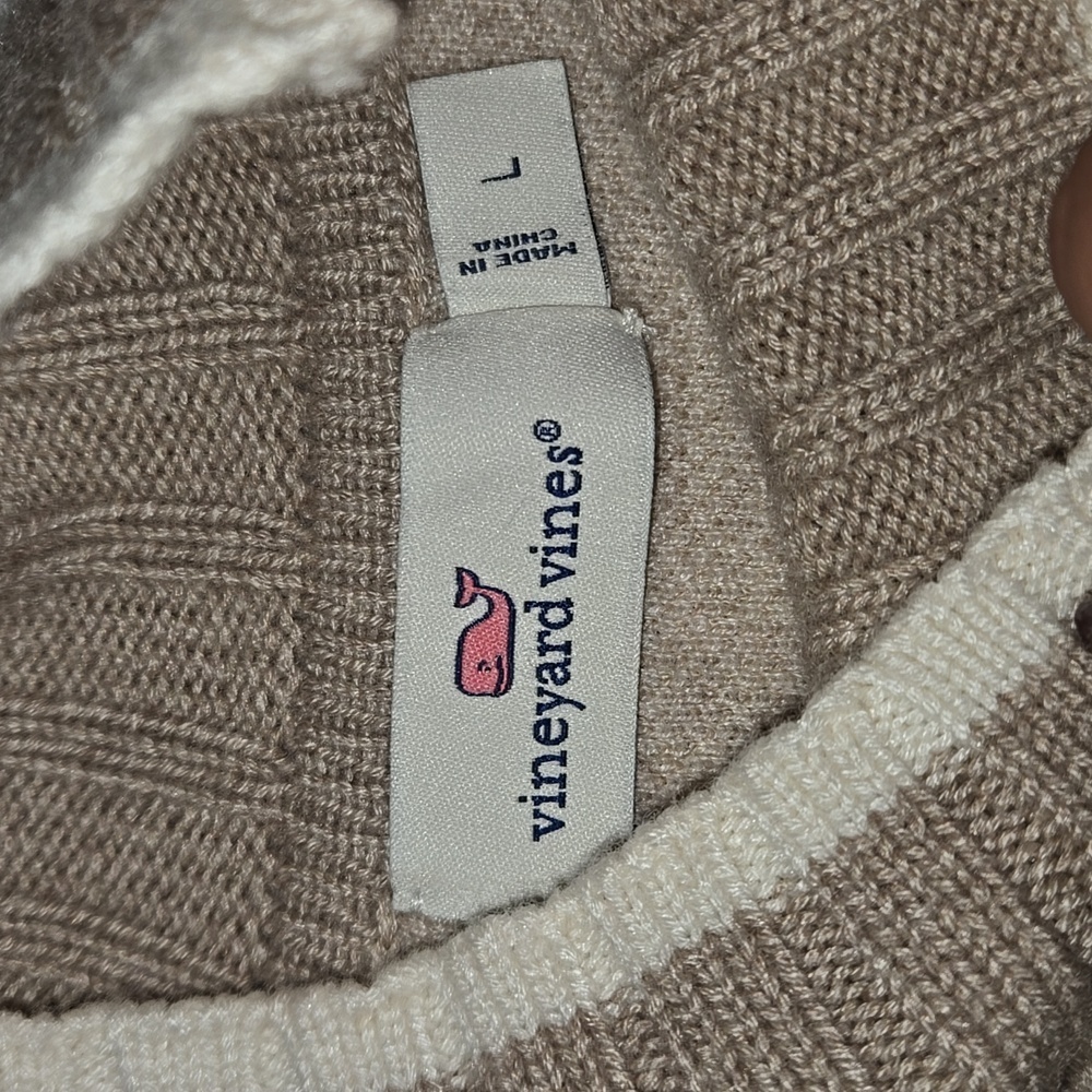 Vineyard Vines Double Knit Mock Neck Jacquard Sweater Cream and Tan Size L - Picture 8 of 9